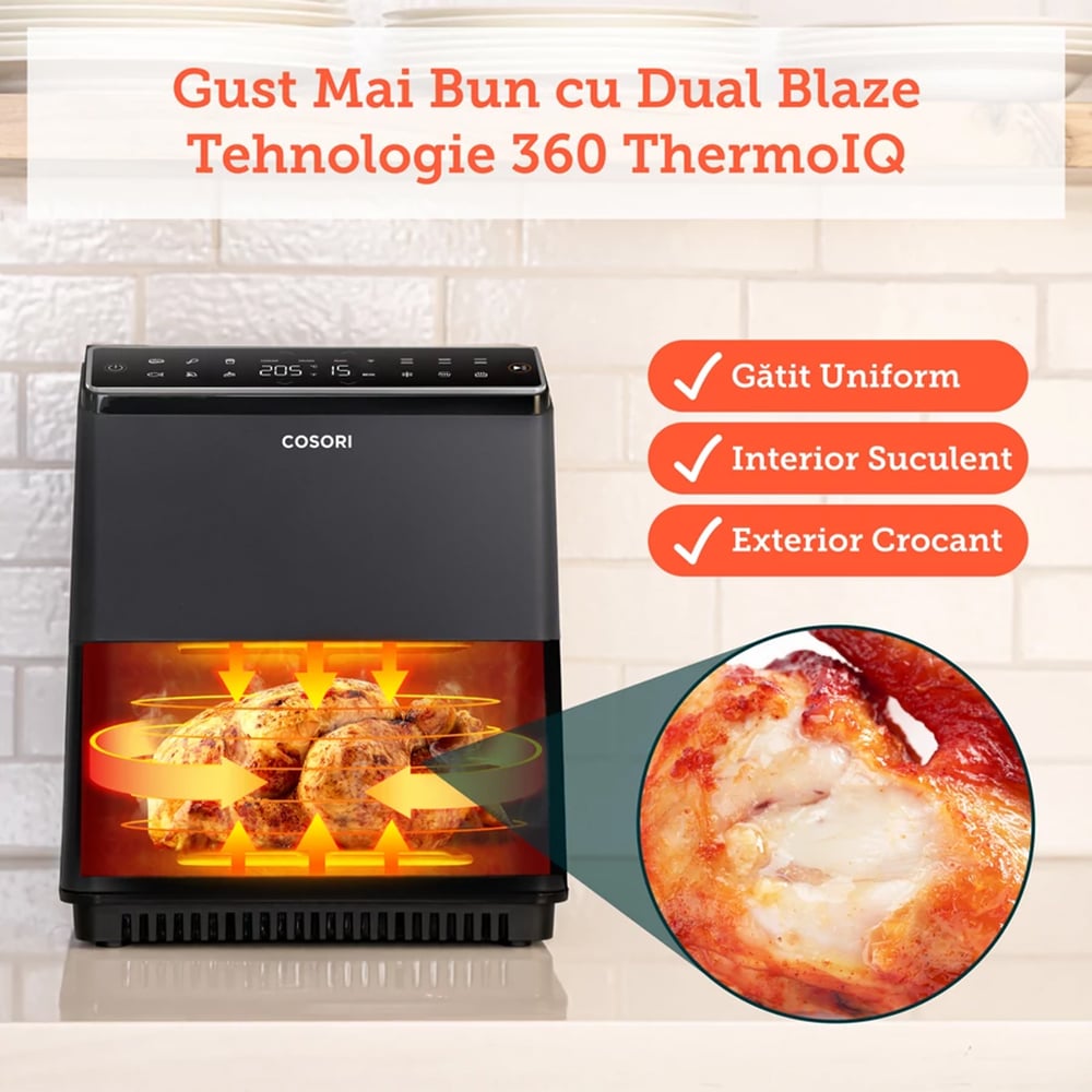 Friteuza cu aer cald COSORI Dual Blaze CAF-P681S-KEUR, 6.4l, 1700W, gri inchis-negru