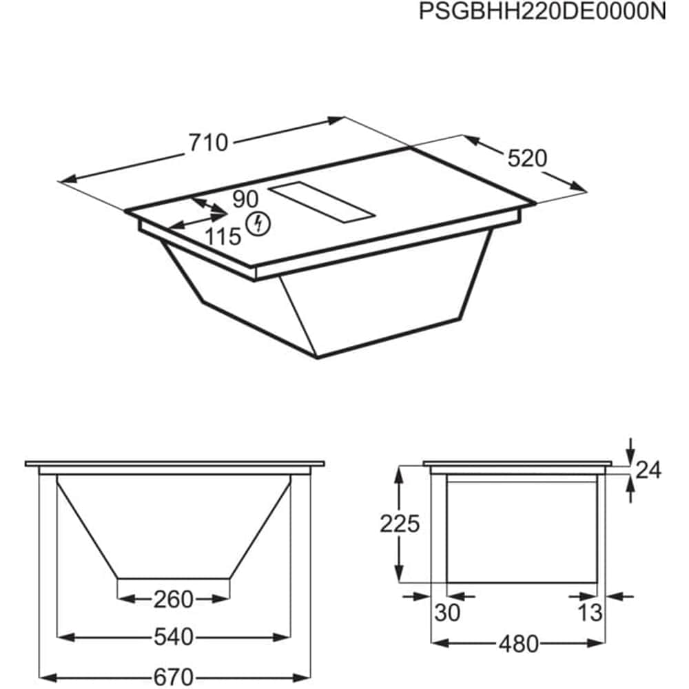 Plita incorporabila cu hota integrata AEG TCH74B01FB, Inductie, 4 arzatoare, Touch control, negru