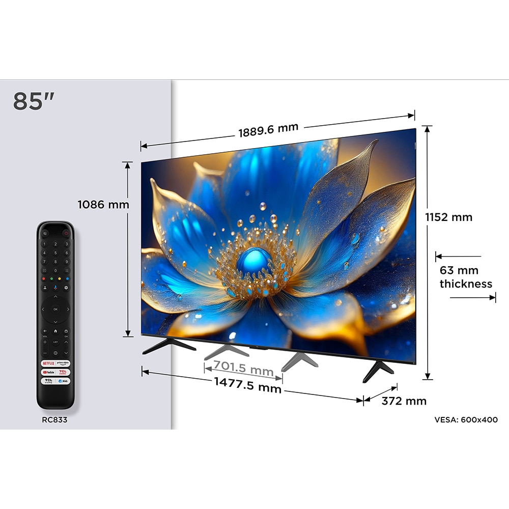 Televizor QLED Smart TCL 85P79K, Ultra HD 4K, HDR, 215cm
