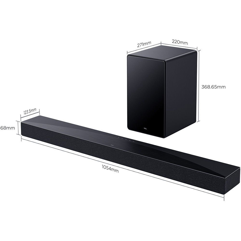 Soundbar TCL Q65H, 5.1, 580W, Bluetooth, Dolby Digital Plus, Subwoofer Wireless, negru