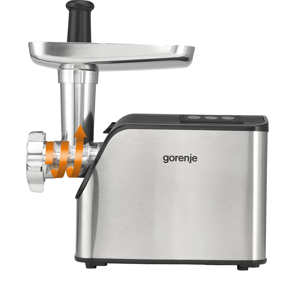 Masina de tocat carne GORENJE MG2202SXE, 2.2kg/min, 2200W, accesoriu carnati/biscuiti/suc de rosii, argintiu-negru