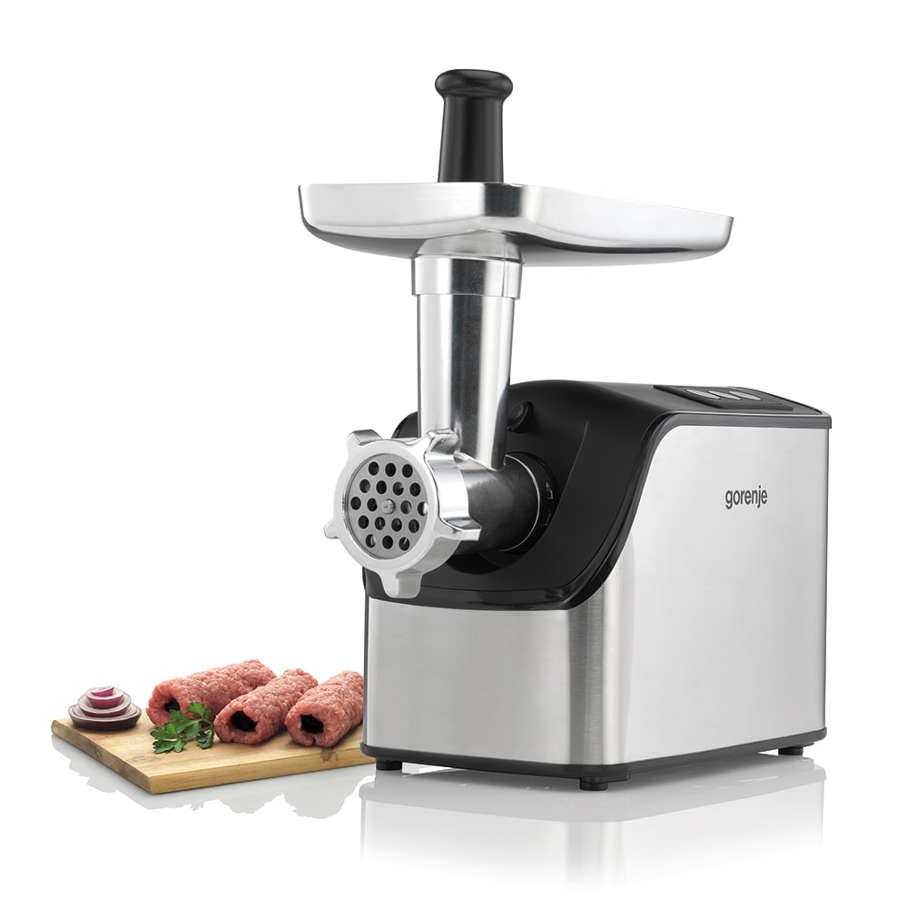 Masina de tocat carne GORENJE MG2202SXE, 2.2kg/min, 2200W, accesoriu carnati/biscuiti/suc de rosii, argintiu-negru