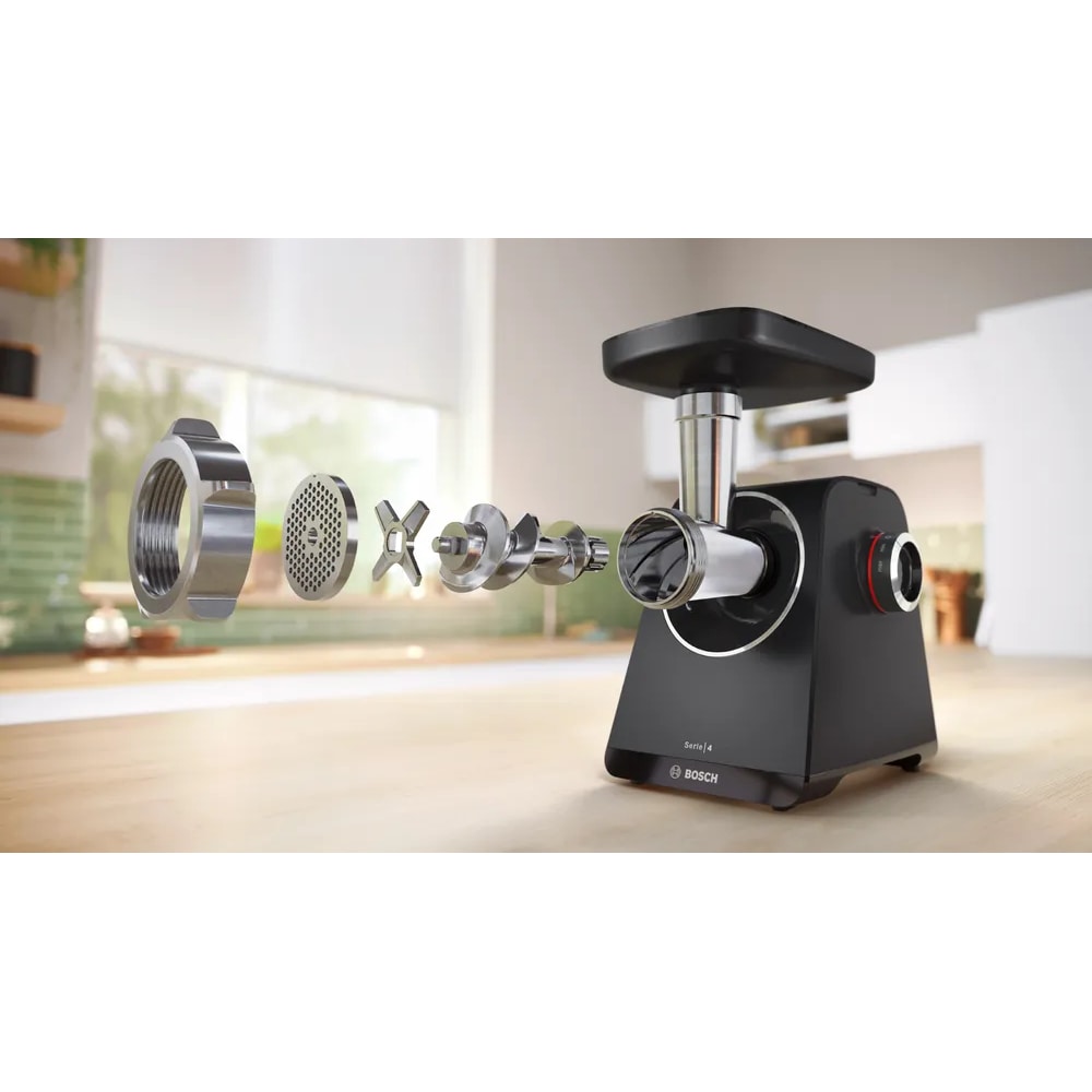 Masina de tocat carne BOSCH MultiPower Seria 4 MFWS435B, 2.5kg/min, 1900W, accesoriu carnati/storcator fructe, negru