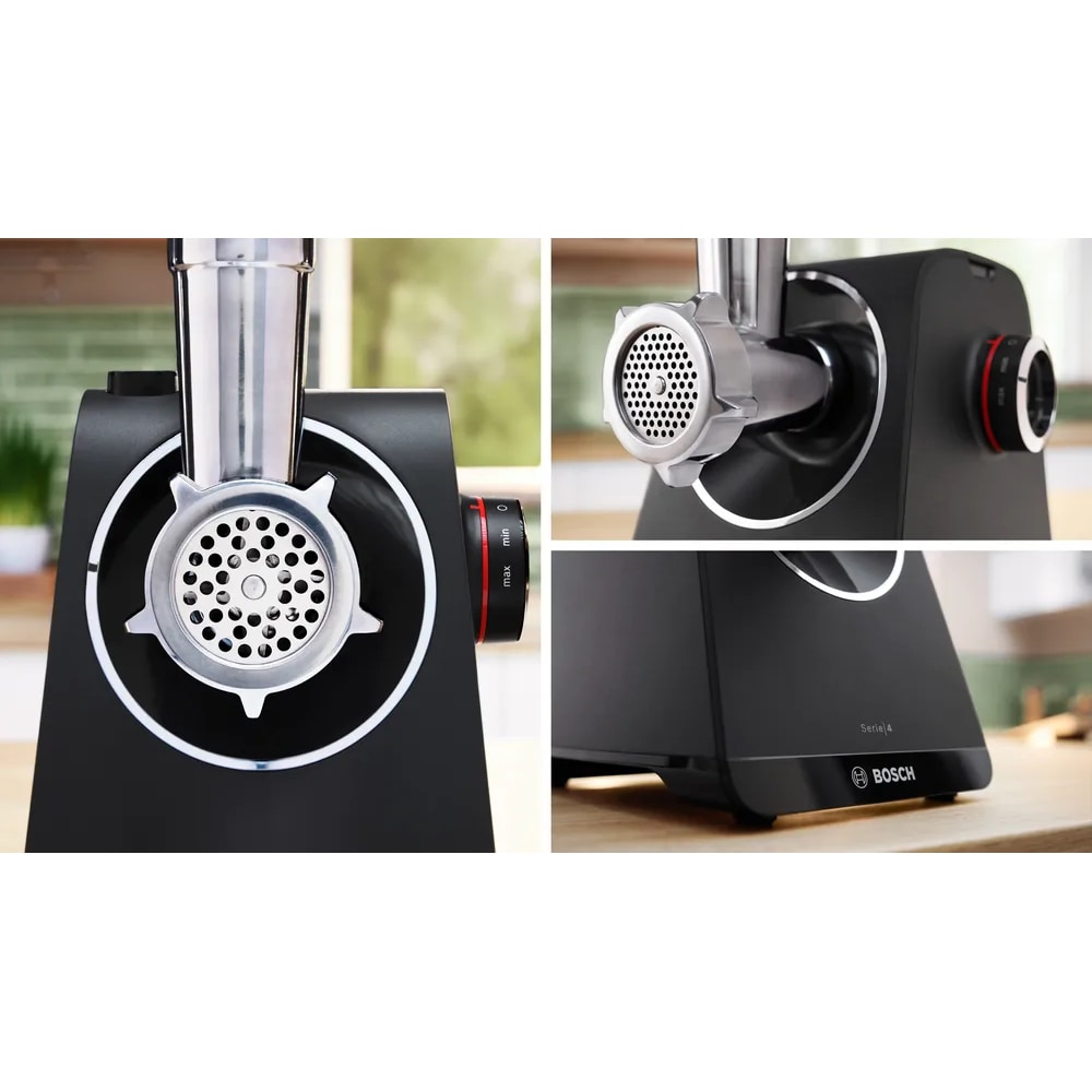 Masina de tocat carne BOSCH MultiPower Seria 4 MFWS435B, 2.5kg/min, 1900W, accesoriu carnati/storcator fructe, negru