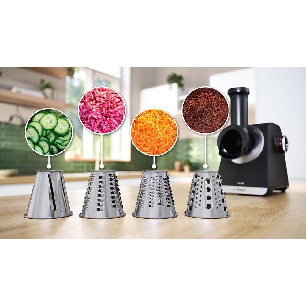 Masina de tocat carne BOSCH Seria 6 MultiPower MFWS660B, 3.5kg/min, 2100W, accesoriu carnati/strorcator fructe, negru-argintiu