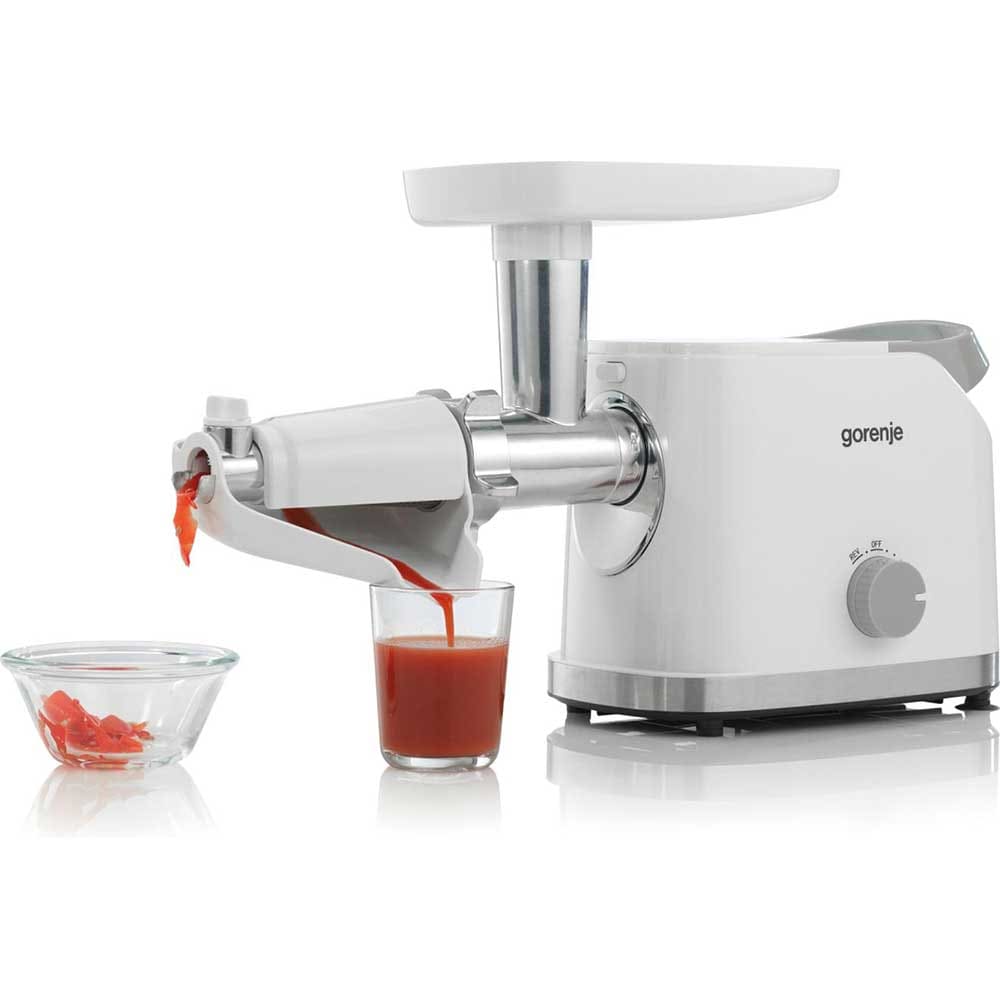 Masina de tocat carne GORENJE MG1802SJW, 2.1kg/min, 1800W, accesoriu feliere/razuire/suc de rosii, alb-argintiu