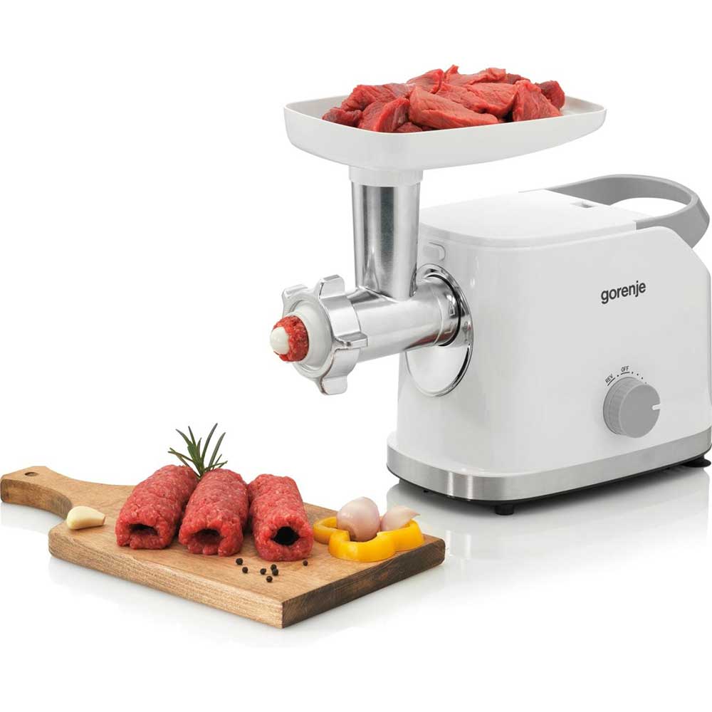 Masina de tocat carne GORENJE MG1802SJW, 2.1kg/min, 1800W, accesoriu feliere/razuire/suc de rosii, alb-argintiu