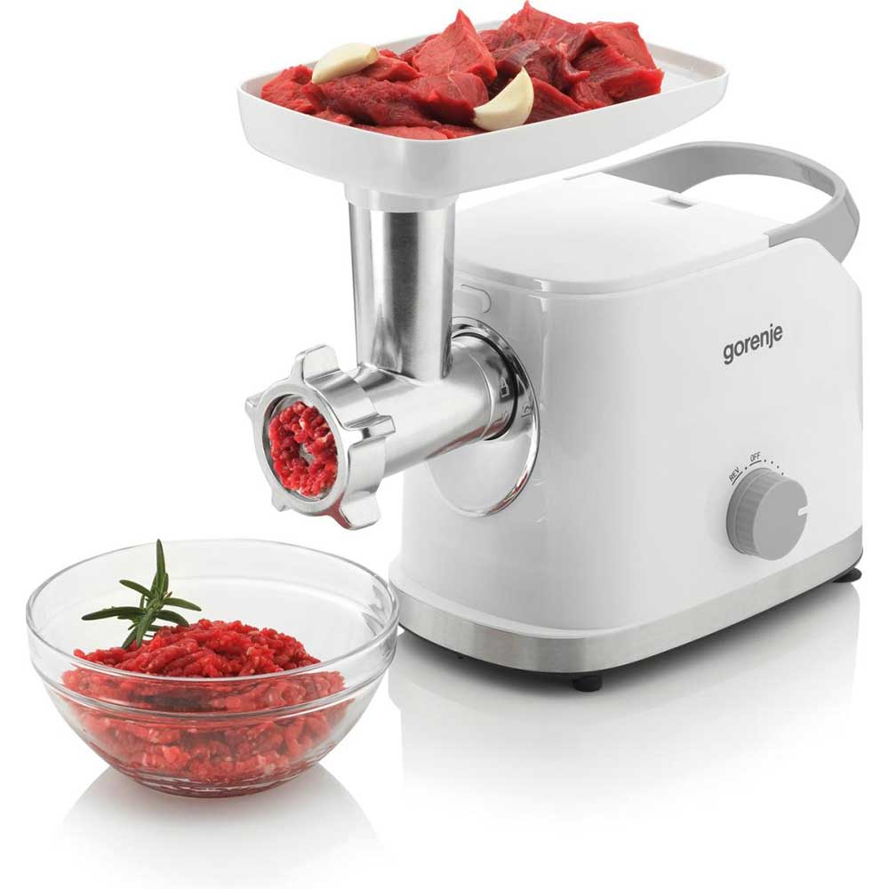 Masina de tocat carne GORENJE MG1802SJW, 2.1kg/min, 1800W, accesoriu feliere/razuire/suc de rosii, alb-argintiu