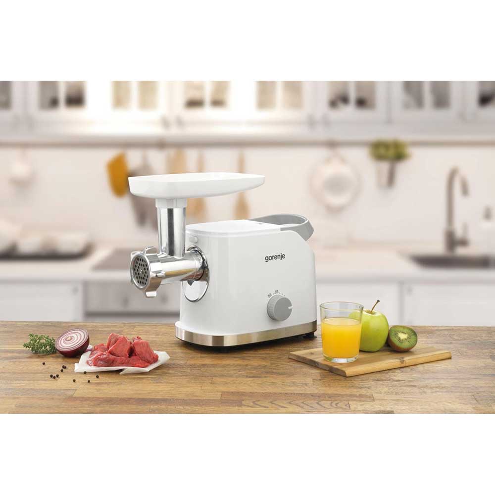 Masina de tocat carne GORENJE MG1802SJW, 2.1kg/min, 1800W, accesoriu feliere/razuire/suc de rosii, alb-argintiu