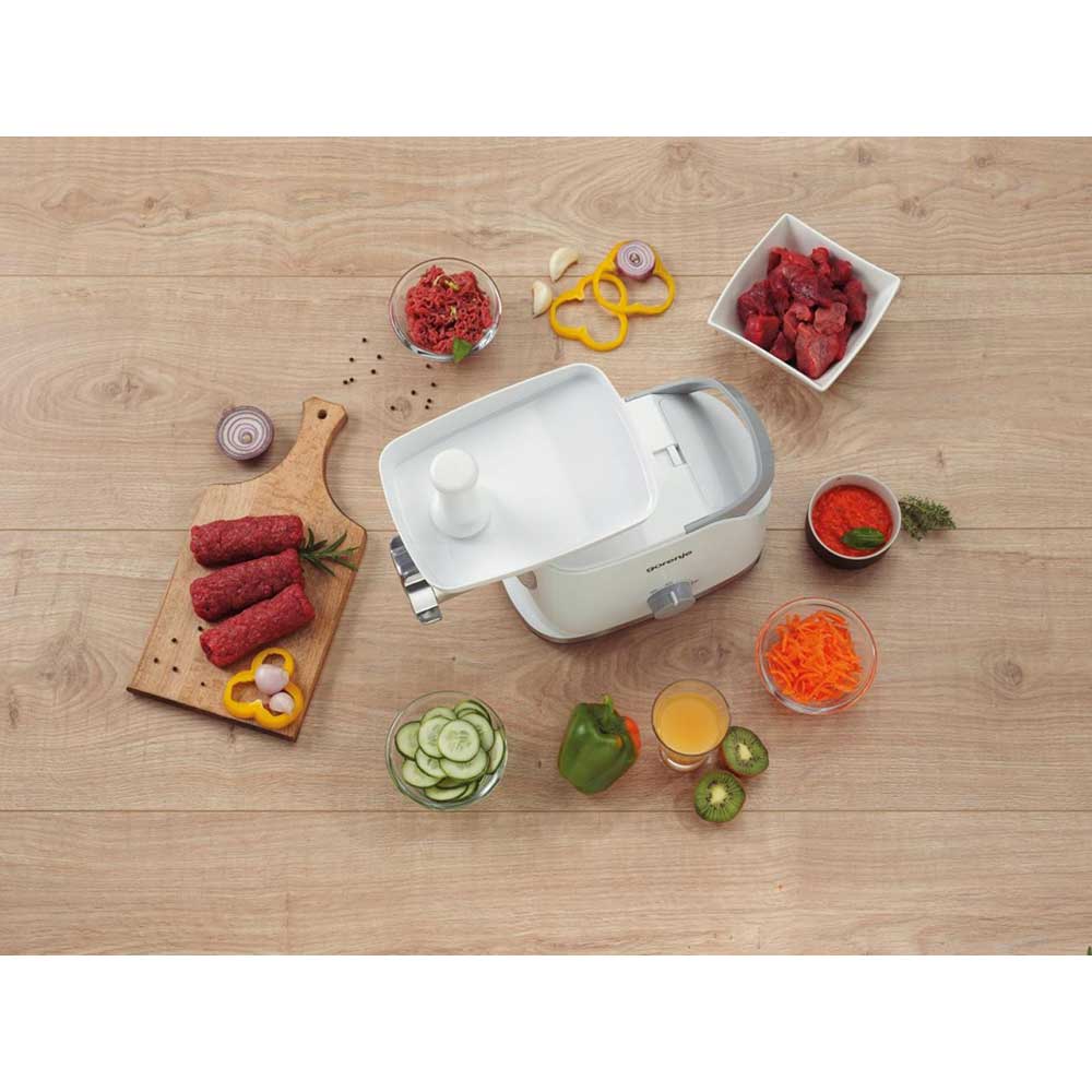 Masina de tocat carne GORENJE MG1802SJW, 2.1kg/min, 1800W, accesoriu feliere/razuire/suc de rosii, alb-argintiu