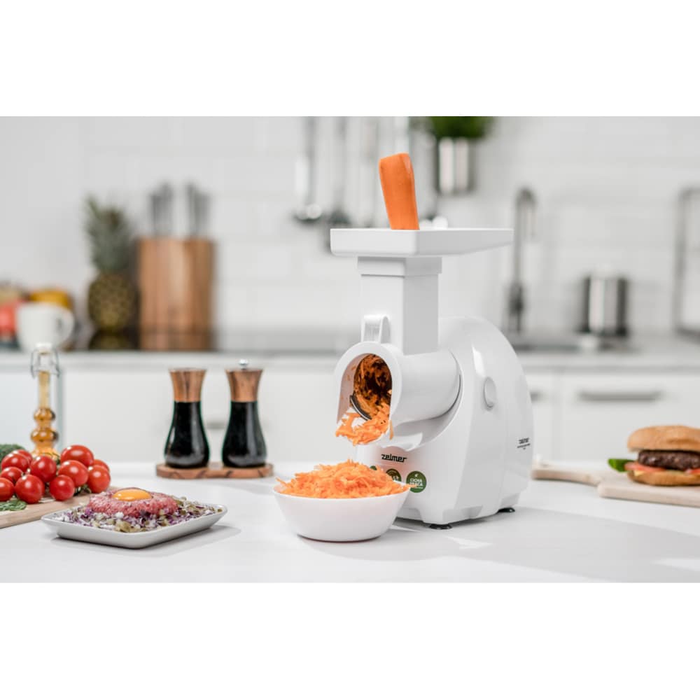 Masina de tocat carne ZELMER ZMM4048B, 2.5kg/min, 1900W, accesoriu carnati/feliere/razuire, alb-argintiu