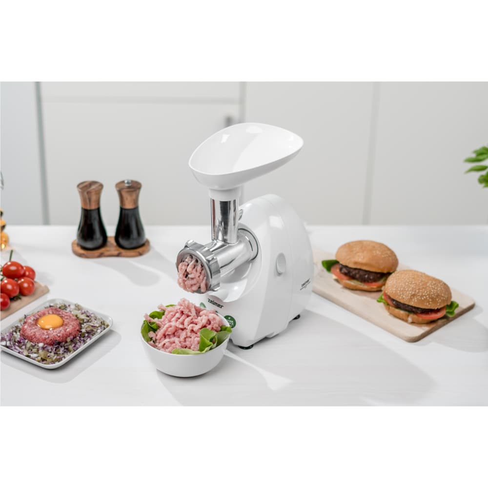Masina de tocat carne ZELMER ZMM4048B, 2.5kg/min, 1900W, accesoriu carnati/feliere/razuire, alb-argintiu