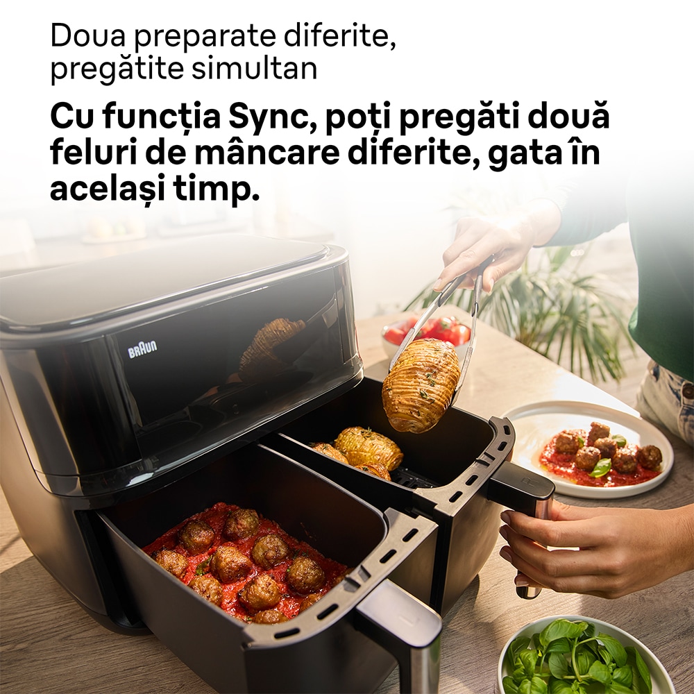 Friteuza cu aer cald dubla BRAUN TwinCook 3 TD3030IBK, 8l, 1.8kg, 2850W, negru-argintiu