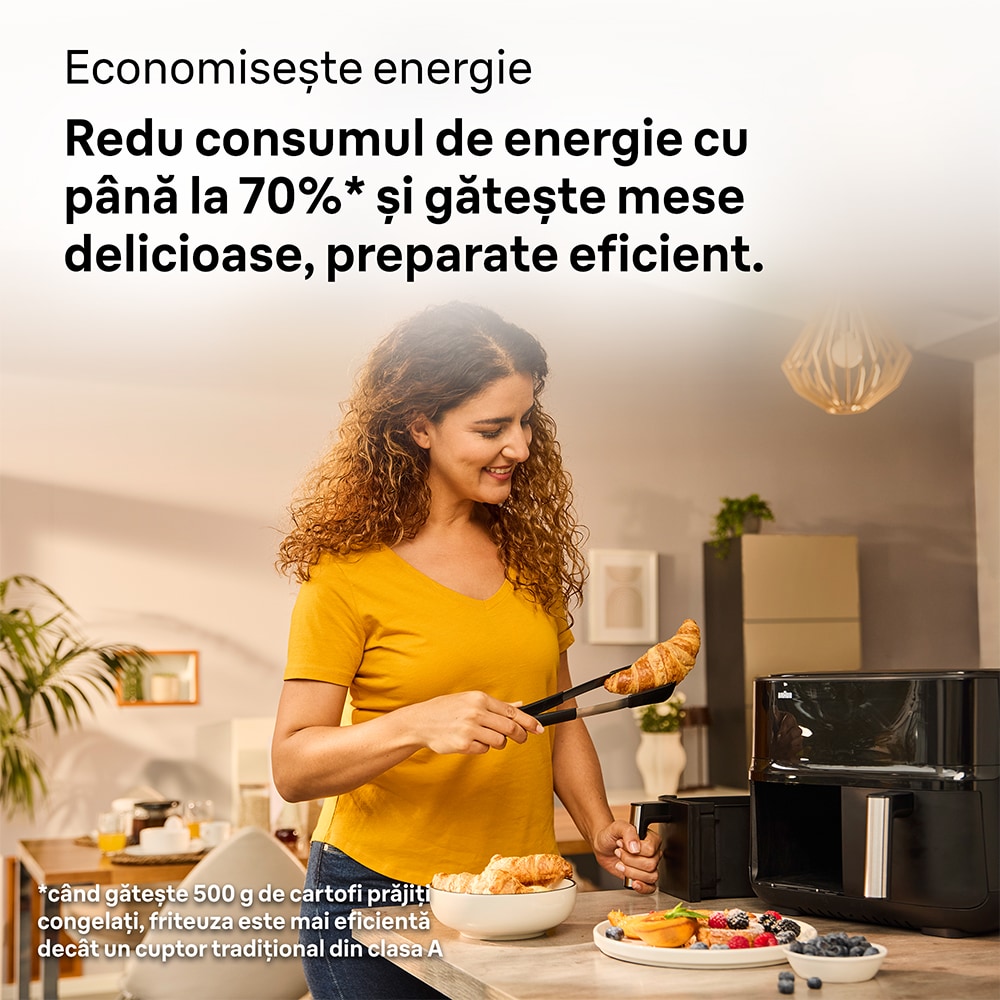 Friteuza cu aer cald dubla BRAUN TwinCook 3 TD3030IBK, 8l, 1.8kg, 2850W, negru-argintiu