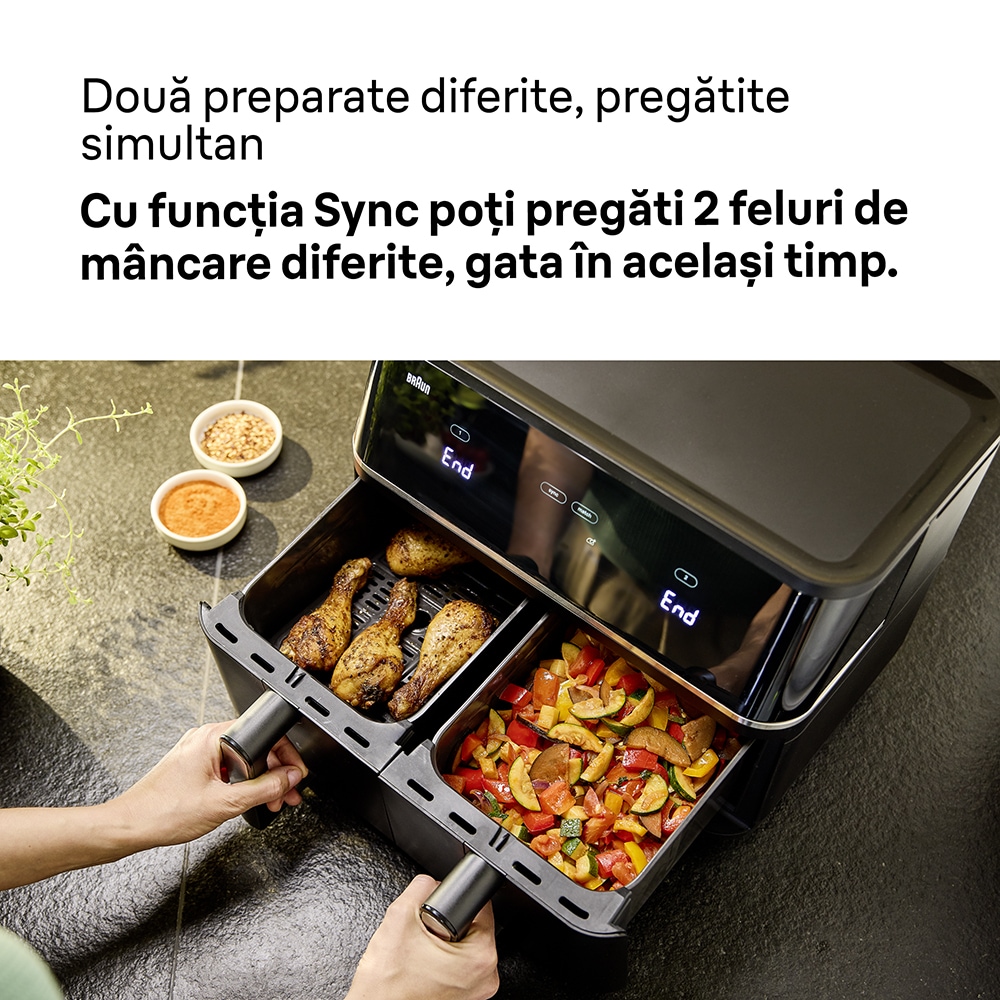 Friteuza cu aer cald dubla BRAUN TwinCook 5 TD5030IBK, 10l, 2.4kg, 2400W, negru-argintiu