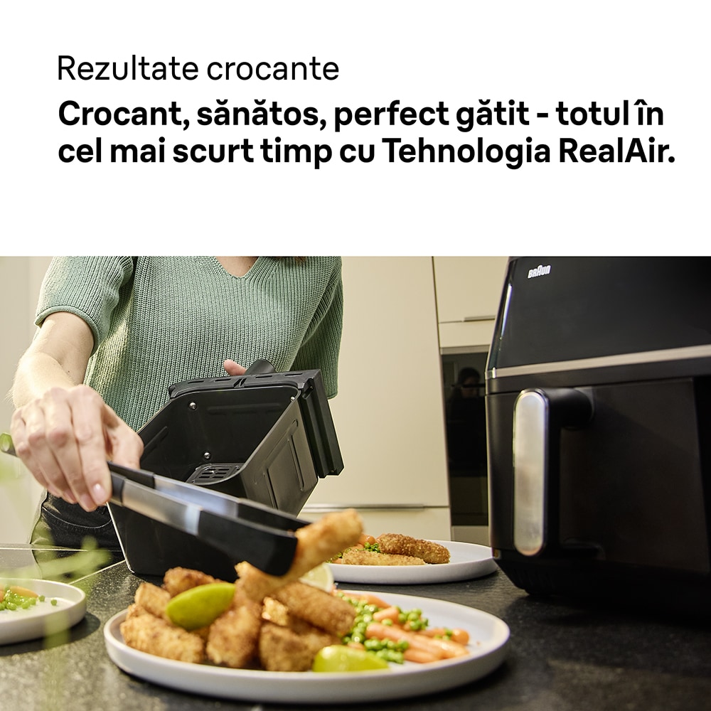 Friteuza cu aer cald dubla BRAUN TwinCook 5 TD5030IBK, 10l, 2.4kg, 2400W, negru-argintiu