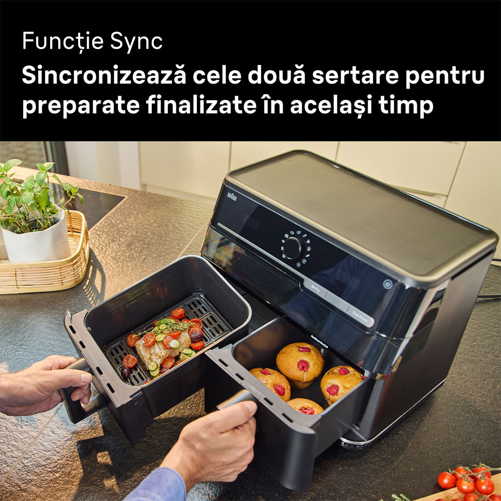 Friteuza cu aer cald dubla BRAUN TwinCook 5 TD5073, 10l, 2.5kg, 2850W, negru-gri inchis