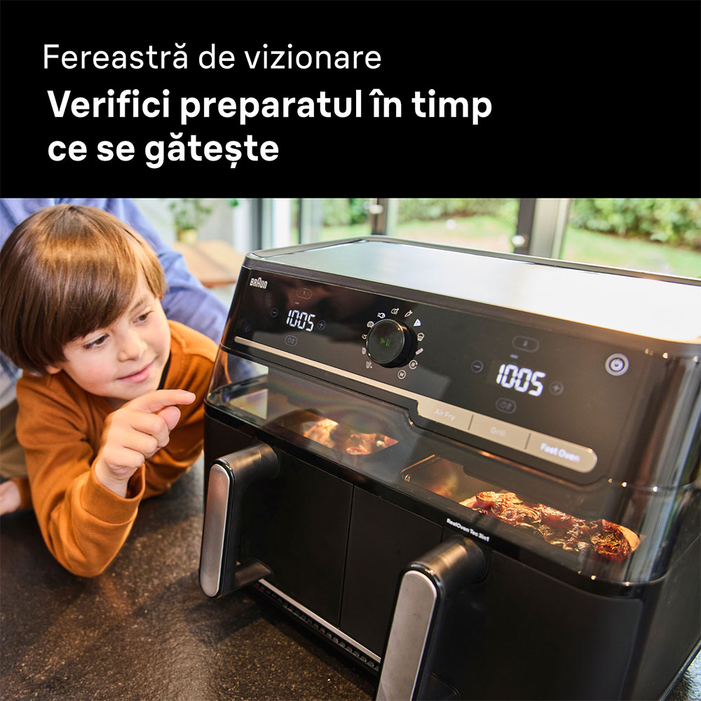 Friteuza cu aer cald dubla BRAUN TwinCook 5 TD5073, 10l, 2.5kg, 2850W, negru-gri inchis