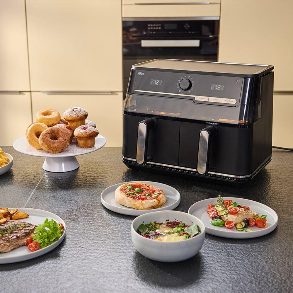 Friteuza cu aer cald dubla BRAUN TwinCook 5 TD5073, 10l, 2.5kg, 2850W, negru-gri inchis