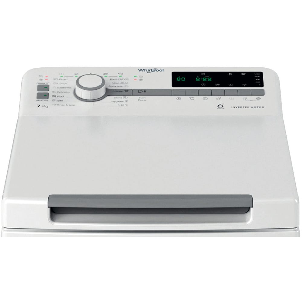 Masina de spalat rufe verticala WHIRLPOOL TDLR 7251BS EU/N, 6th Sense, 7 kg, 1200rpm, Clasa B, alb
