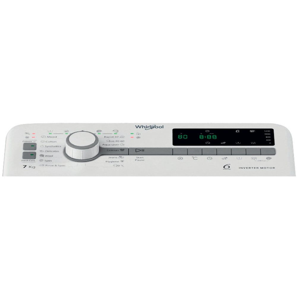 Masina de spalat rufe verticala WHIRLPOOL TDLR 7251BS EU/N, 6th Sense, 7 kg, 1200rpm, Clasa B, alb