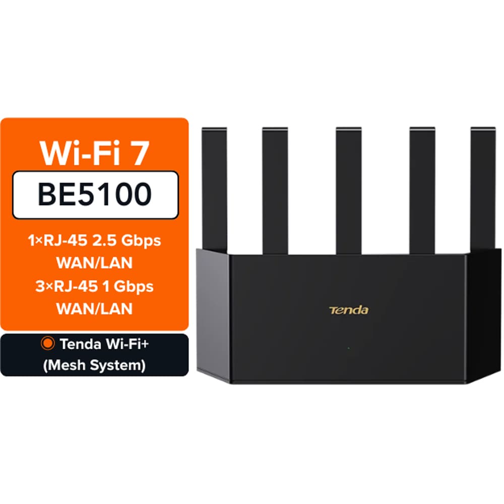 Router Wireless Gigabit TENDA TE6L Pro BE5100, Wi-Fi 7, Dual-Band 688 + 4323 Mbps, negru