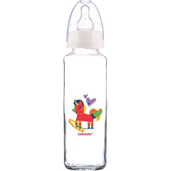 Biberon BEBEDOR 31302, flux lent, 3 luni+, 250ml, rosu-transparent