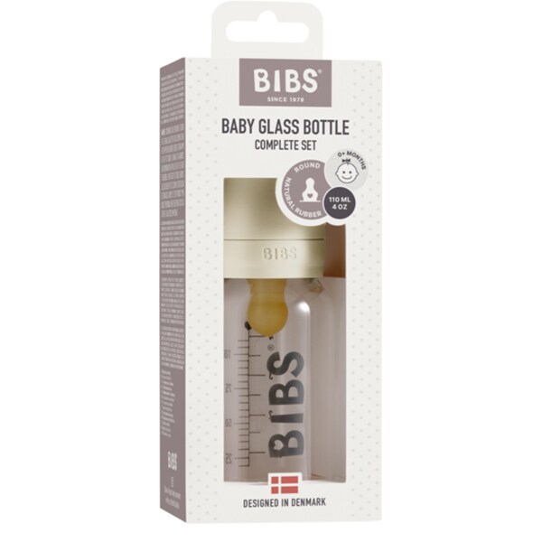 Biberon BIBS 5013216, flux nou-nascut, 0 luna+, 110ml, ivoire-transparent