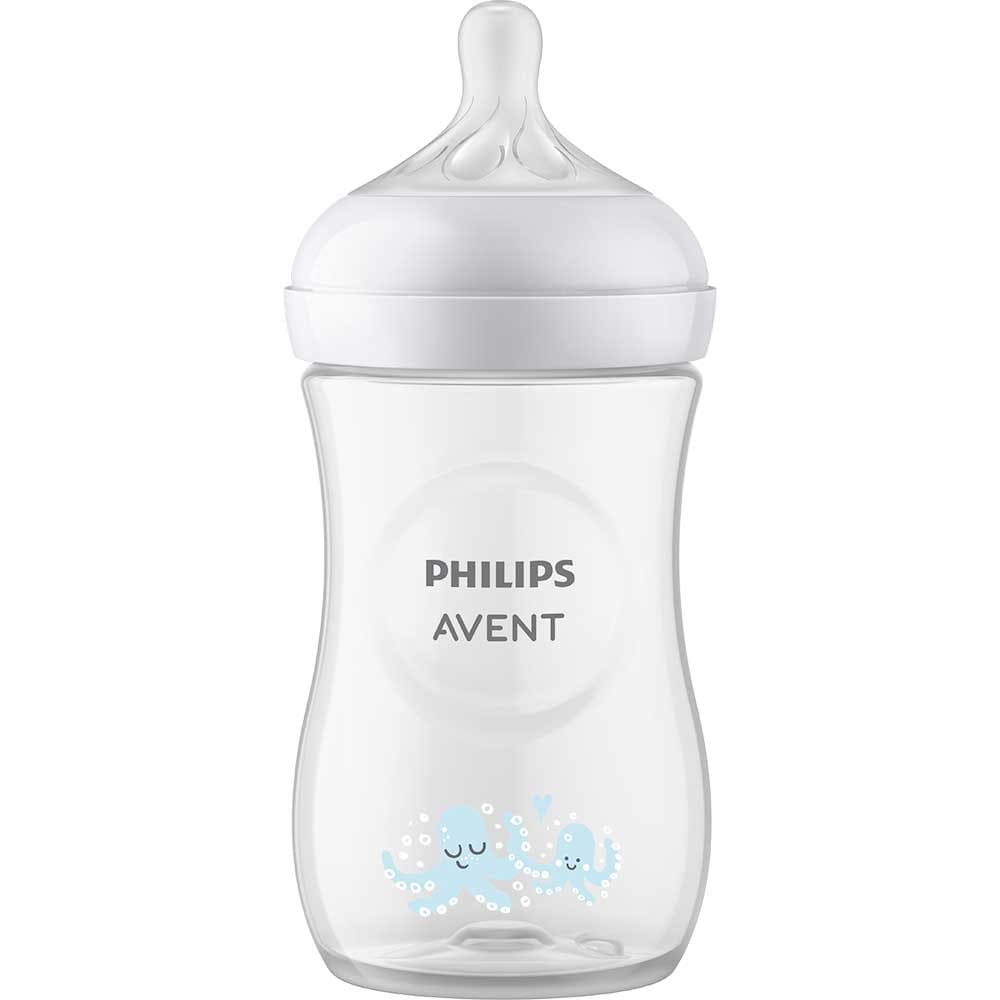 Set PHILIPS AVENT Natural Response SCD837/11: 2 biberoane 260ml + 2 suzete, flux lent, 0 luni+, multicolor