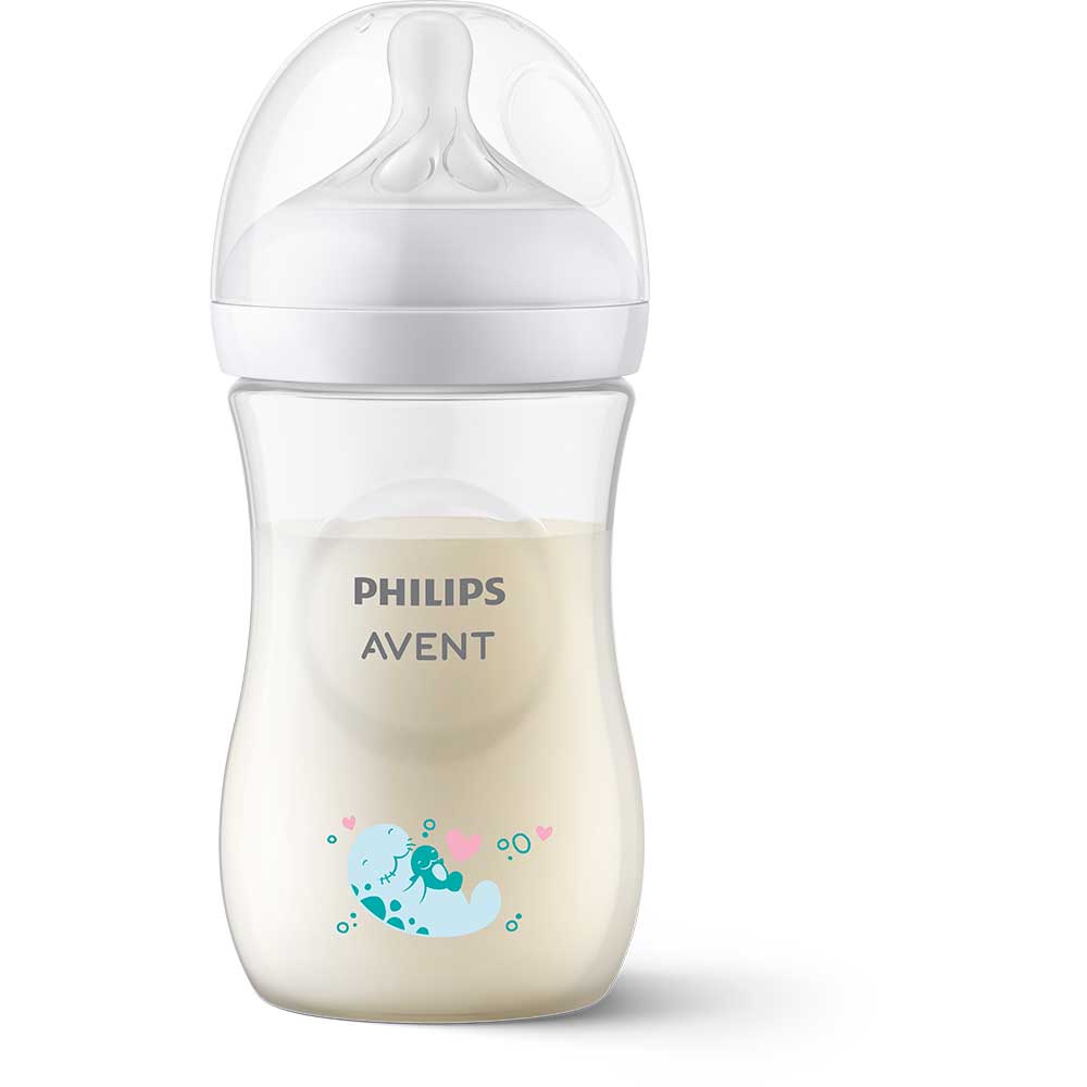 Set PHILIPS AVENT Natural Response SCD837/11: 2 biberoane 260ml + 2 suzete, flux lent, 0 luni+, multicolor