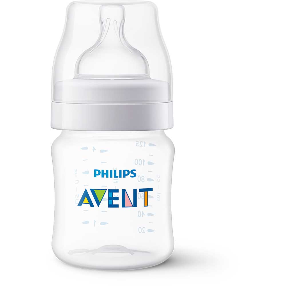Biberon anticolici PHILIPS AVENT SCY100/01, flux nou-nascut, 0 luni+, 125ml, alb-transparent