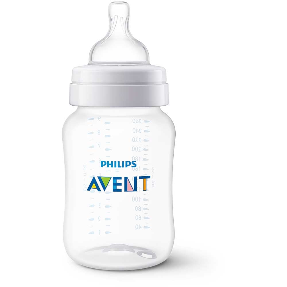 Biberon anticolici PHILIPS AVENT SCY103/01, flux lent, 1 luna+, 260ml, alb-transparent