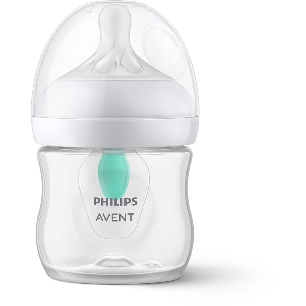 Biberon cu dispozitiv anticolici PHILIPS AVENT Natural Response AirFree SCY670/01, flux nou-nascut, 0 luni+, 125ml, alb-verde