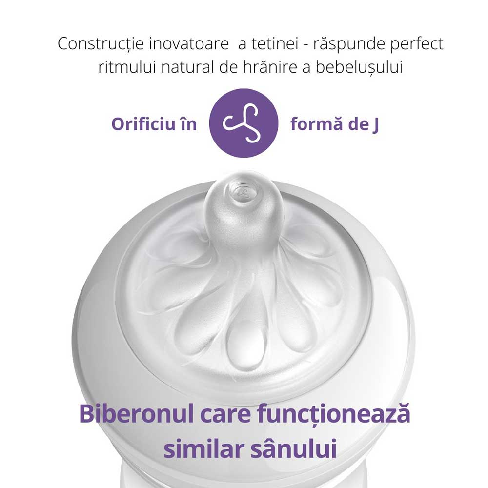 Biberon cu dispozitiv anticolici PHILIPS AVENT Natural Response AirFree SCY670/01, flux nou-nascut, 0 luni+, 125ml, alb-verde