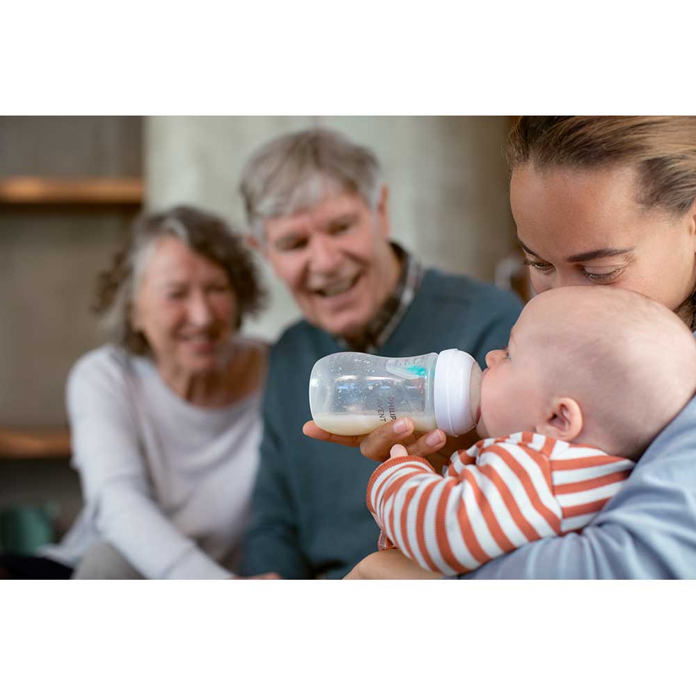 Biberon cu dispozitiv anticolici PHILIPS AVENT Natural Response Airfree SCY673/01, flux mediu, 1 luna+, 260ml, alb-verde