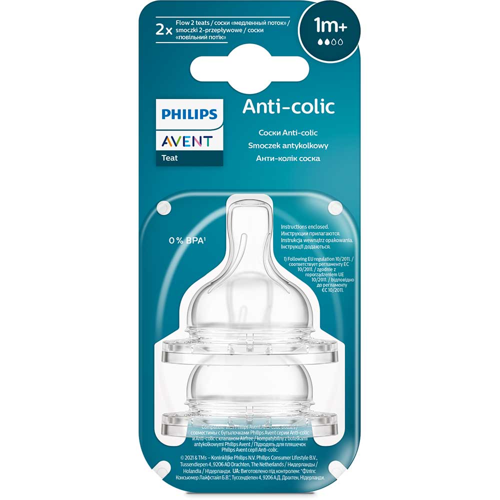 Set tetine PHILIPS AVENT Classic+ SCY762/02, flux lent, 1 luna+, 2 buc, silicon