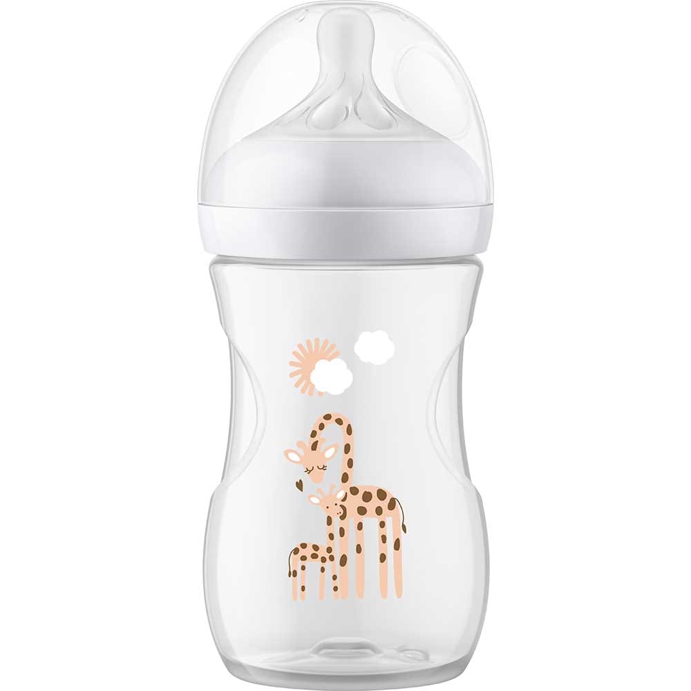 Biberon PHILIPS AVENT Natural Response Girafa SCY903/66, flux mediu, 1 luna+, 260ml, alb-transparent