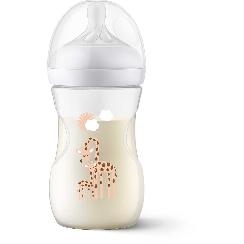 Biberon PHILIPS AVENT Natural Response Girafa SCY903/66, flux mediu, 1 luna+, 260ml, alb-transparent