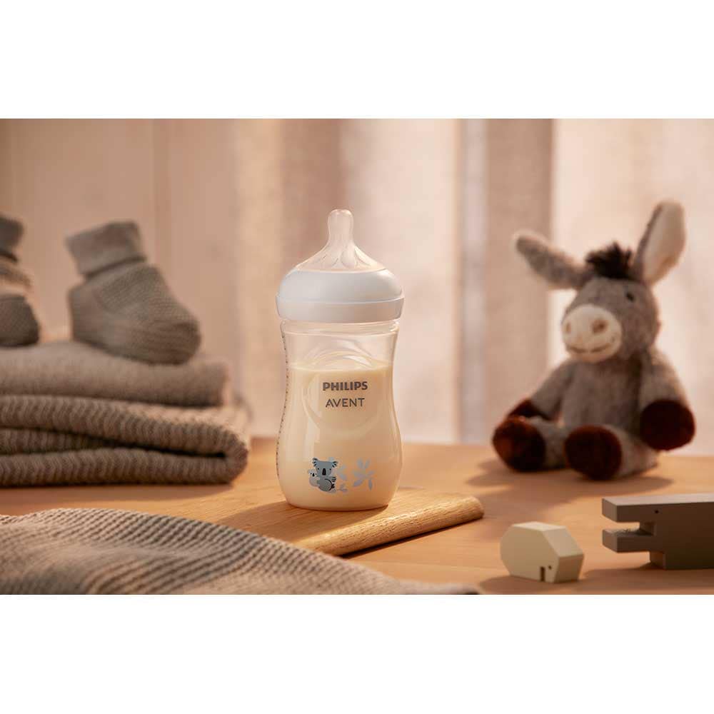 Biberon PHILIPS AVENT Natural Response Koala SCY903/67, flux mediu, 1 luna+, 260ml, alb-transparent
