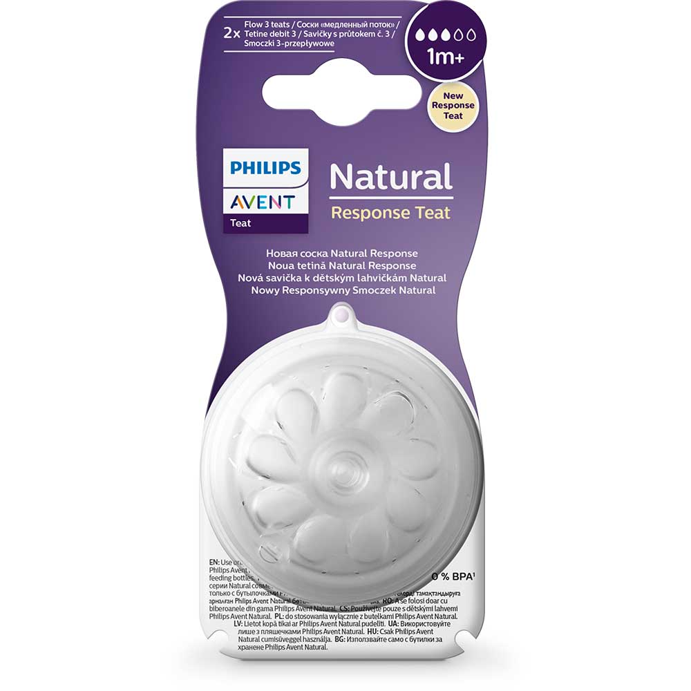 Set tetine PHILIPS AVENT Natural Response SCY964/02, flux mediu, 3 luni+, 2 buc, silicon