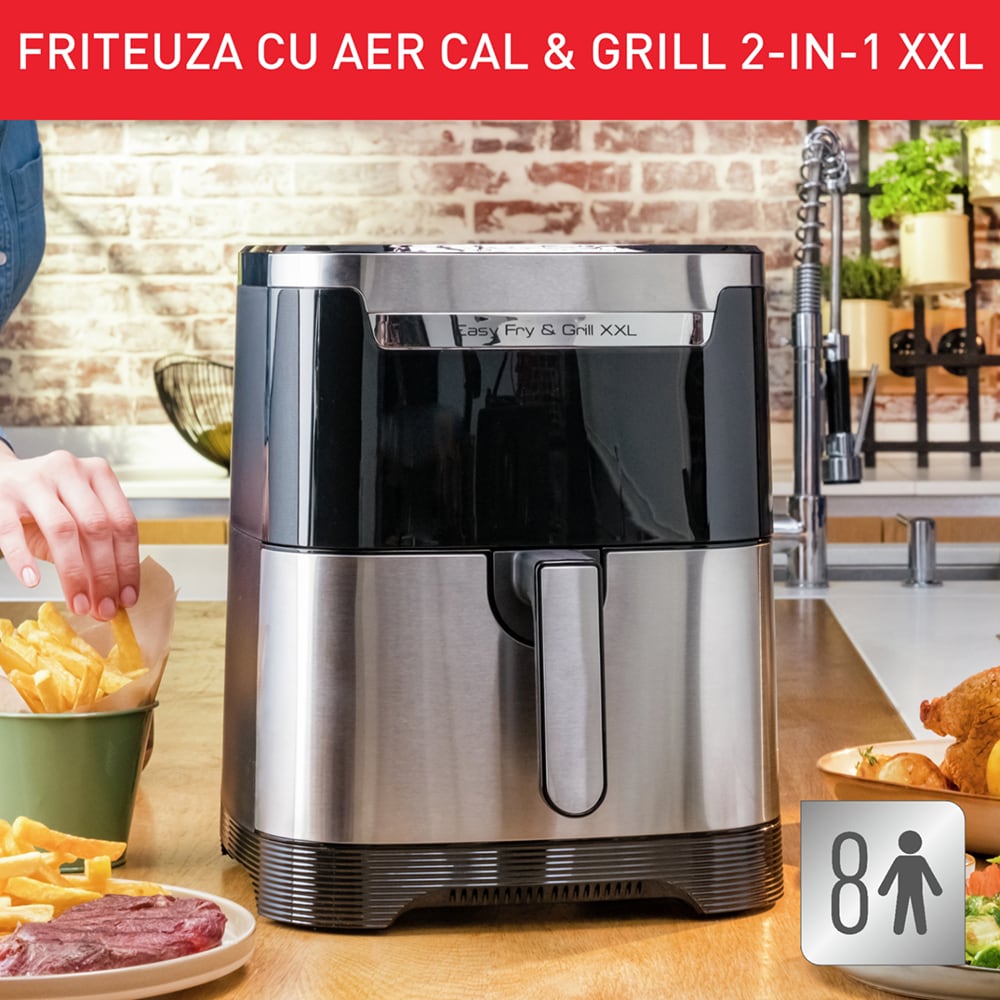 Friteuza cu aer cald TEFAL Easy Fry XXL Flexcook EY801D15, 1.5kg, 6.5l, 1830W, negru-argintiu