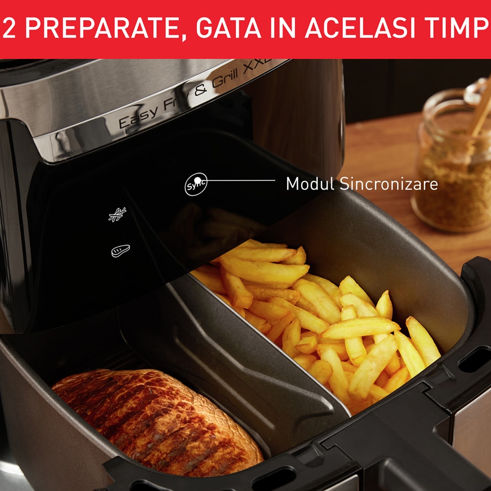 Friteuza cu aer cald TEFAL Easy Fry XXL Flexcook EY801D15, 1.5kg, 6.5l, 1830W, negru-argintiu