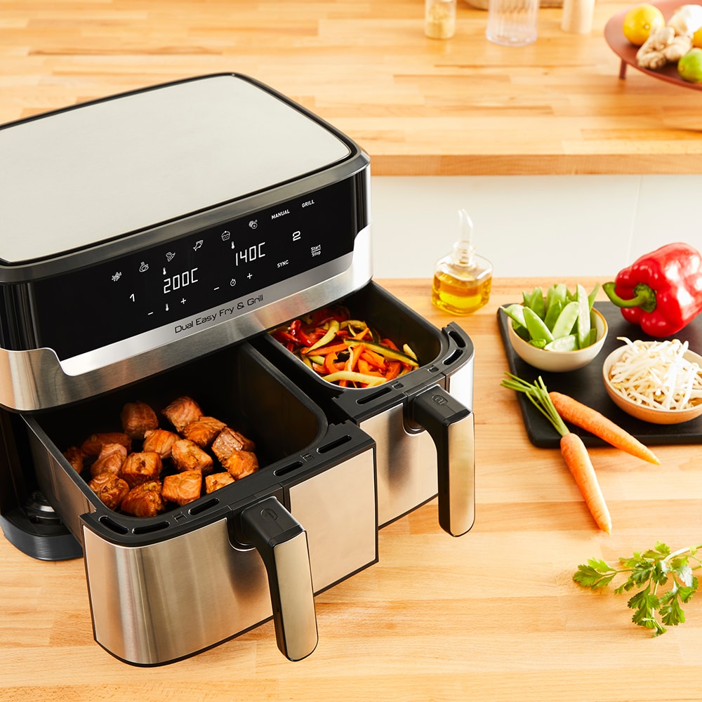 Friteuza dubla TEFAL Easy Fry&Gril EY905D10, 2.4kg, 8.3l, 2700W, negru-argintiu