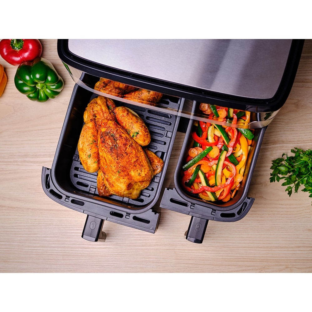 Friteuza dubla TEFAL Easy Fry&Gril EY905D10, 2.4kg, 8.3l, 2700W, negru-argintiu