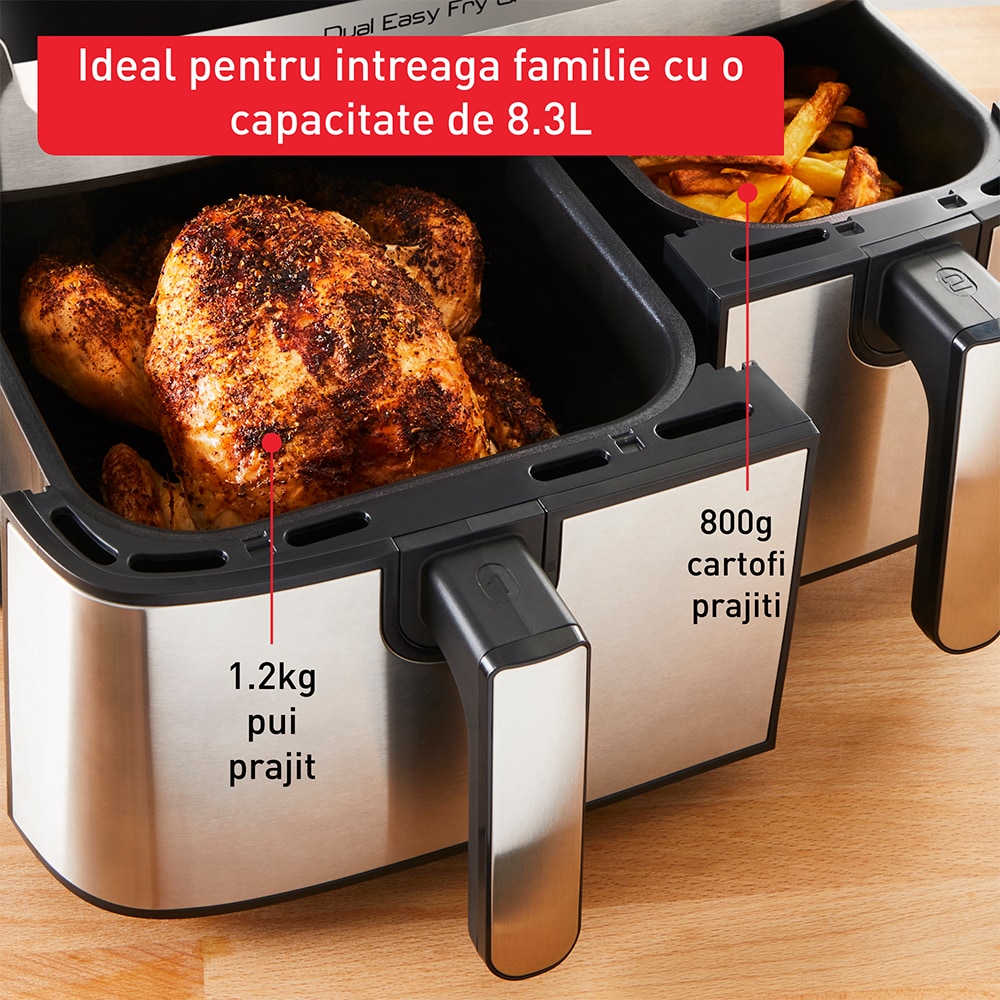 Friteuza dubla TEFAL Easy Fry&Gril EY905D10, 2.4kg, 8.3l, 2700W, negru-argintiu