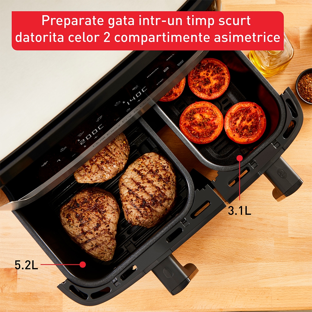 Friteuza dubla TEFAL Easy Fry&Gril EY905D10, 2.4kg, 8.3l, 2700W, negru-argintiu