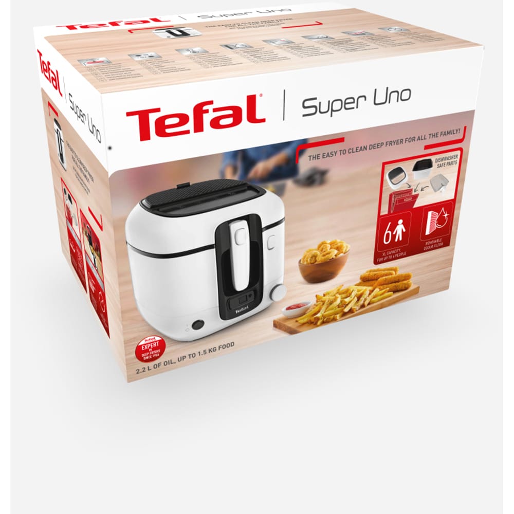 Friteuza cu ulei TEFAL Super Uno FR314030, 1.5kg, 2.2l, 1800W, alb-negru
