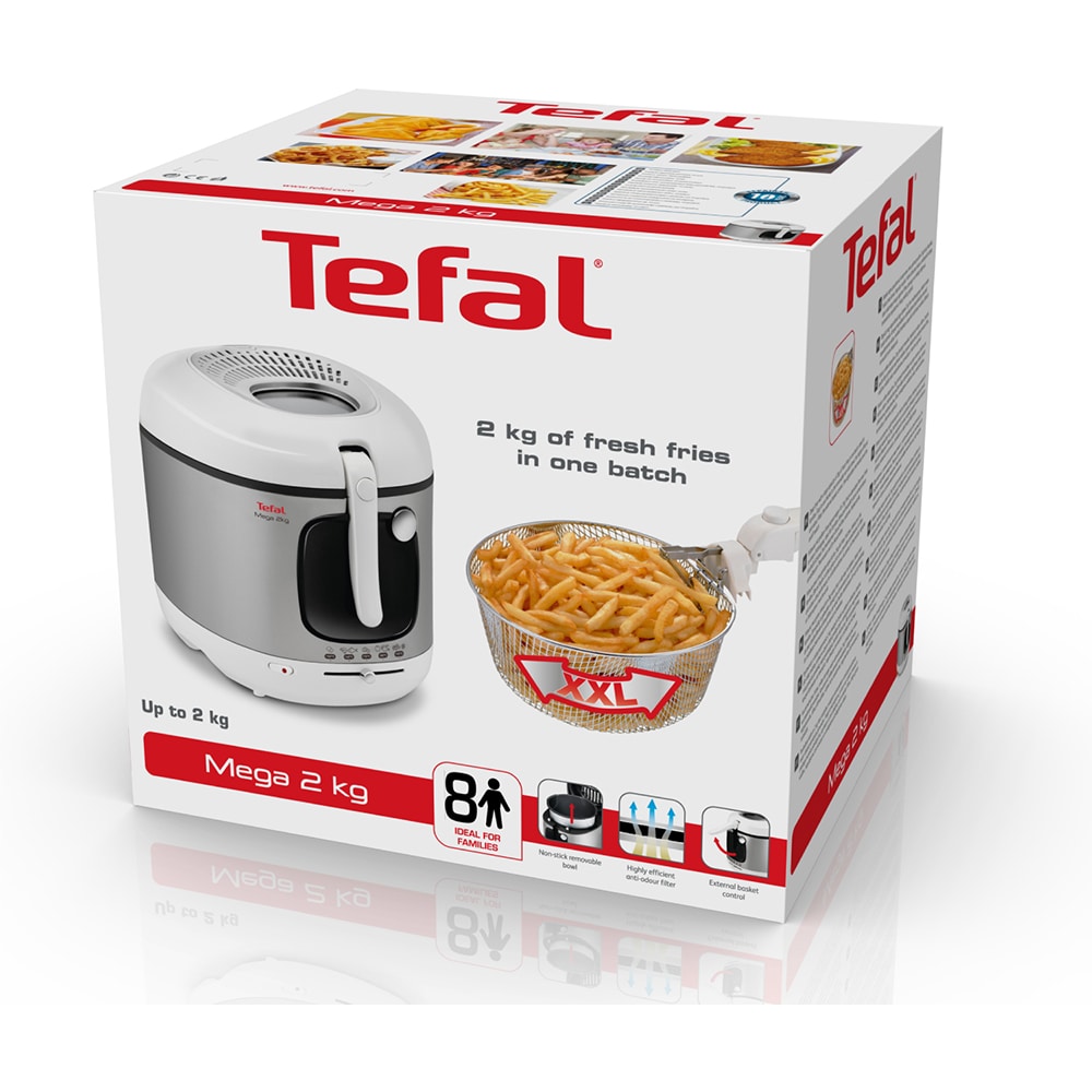 Friteuza TEFAL Mega FR480015, 2kg, 3.3l, 2100W, alb-argintiu