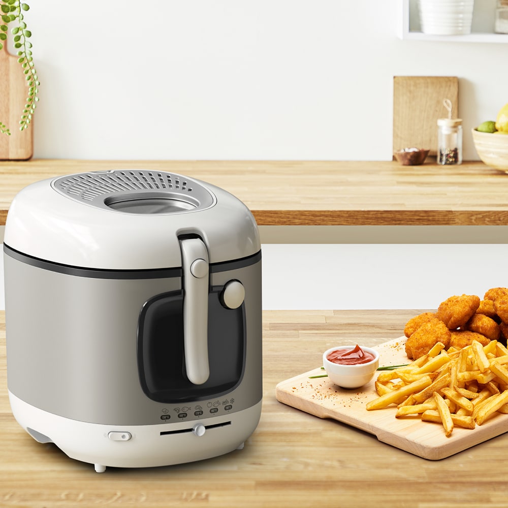 Friteuza TEFAL Mega FR480015, 2kg, 3.3l, 2100W, alb-argintiu