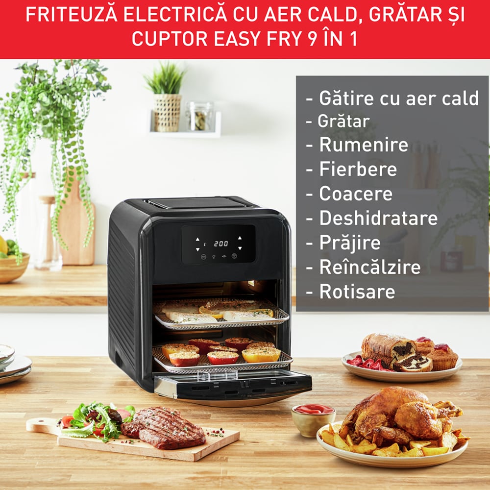 Friteuza cu aer cald multifunctionala TEFAL Easy Fry FW501815, 1.7kg, 11l, 2000W, negru-argintiu